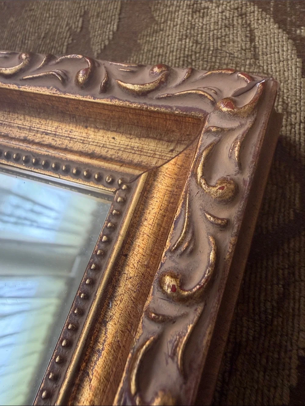 Ornate Gold 9” Square Wall Mirror Vintage